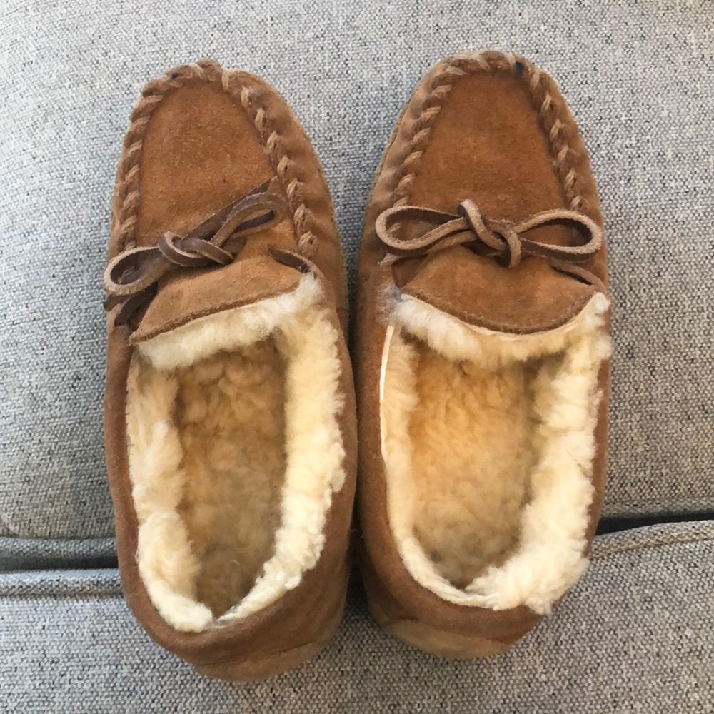 UGG Kids Chestnut Brown Shearling Lined Moccasin Slippers